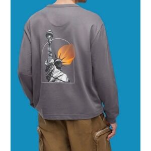 Mode of One Mens Liberty Long Sleeve Relaxed Fit T Shirt in Ebony Grey Size XXL